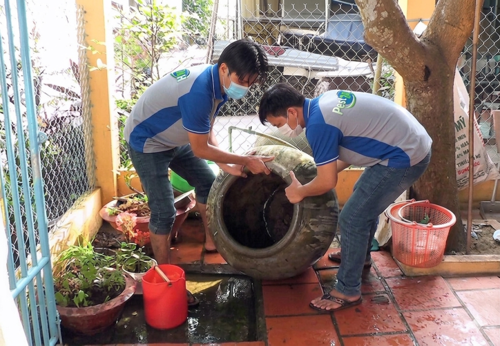Xử lý lăng quăng, bọ gậy tại điểm nước đọng